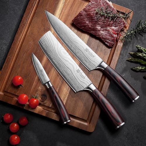 PAUDIN Juego de Cuchillos de Cocina 3 Piezas - Acero Inoxidable de Alto Carbono 5Cr15MoV, Mango Ergonómico de Pakkawood - Set Profesional para Familia y Restaurante - Incluye Caja de Regalo