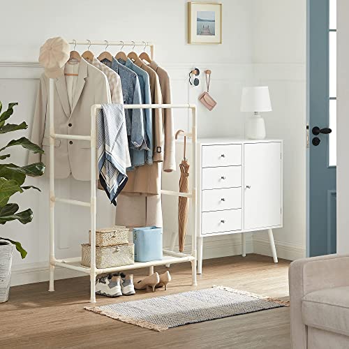 SONGMICS Donkey Clothing, Metal Donkey Coat Rack with 2 Hanging Bars, with a Storage Shelf, Load Capacity 55 kg, Easy Assembly, White RDR01WT