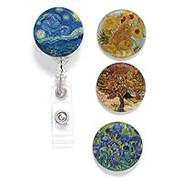 Buttonsmith Van Gogh Starry Night Tinker Reel Retractable Badge Reel - with Alligator Clip and Extra-Long 36 inch Standard Duty Cord - Made in The USA