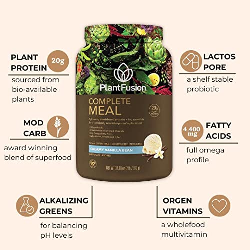 PlantFusion Complete Meal Replacement Shake Plant Based Protein Powder with Superfoods, Greens