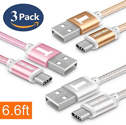 USB Type C, TekSonic [3 Pack] 6.6ft/2M Extra Long Braided USB-Type-C to USB A cable charger sync cord for Samsung Galaxy S8, S8-Plus, Macbook 12 inch, Pixel, LG G5, G6, Asus AiO, Nintendo Switch