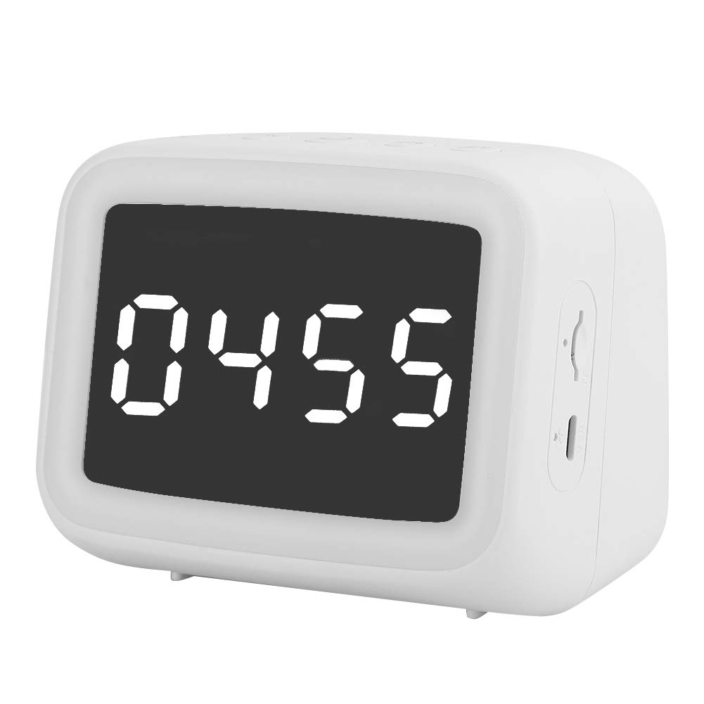 Lazmin112 Portable Clock Alarm Speaker, Wireless FM Radio Loudspeaker with LED Time Display, Adjustable Night Light, Support High-definition Wireless Call(white)