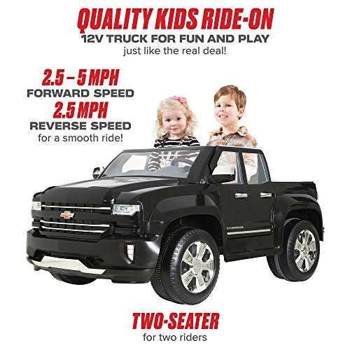 Rollplay 12V Chevy Silverado Kid's Truck, Two-Seat Ride On Toyup to 5 mph - Battery-Powered Kid's Car - Ages 3 & Up - Black