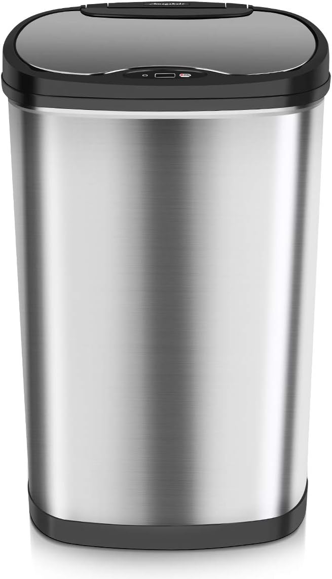 Amagabeli Automatischer Abfalleimer Mülleimer Bewegungssensor 50L Edelstahl Abfallbehälter Kücheneimer Mülltrennsysteme Infrarot Küchenabfälle berührungslos Abfall/Müll Behälter Müllbehälter für Küche