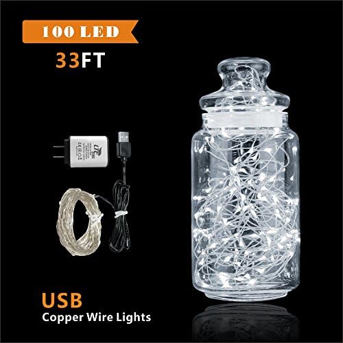LTE 100 LED Copper Wire Lights, 33ft, LED Starry Lights, String Lights For DIY Holiday Decorations, Lawn, Patio, Wedding, Party.(Daylight White)