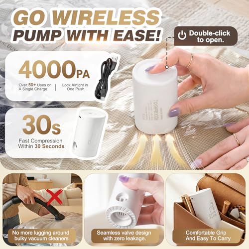 Vacuum Bags for Clothes, Vacuum Bags for Food, Clothes Vacuum Pouch with Pump, Space Saving 14 Pieces Set - Ideal for Travel
