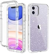 Amazon Com Lontect For Iphone 11 Case Built In Screen Protector Glitter Clear Sparkly Bling Rugged Shockproof Hybrid Full Body Protective Case Cover For Apple Iphone 11 6 1 19 Clear Silver Glitter Cell Phones
