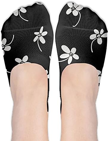 Black Floral Background Fashion No Show Socks Cotton Socks For Women