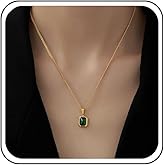 Ximdble Vintage Square Emerald Pendant Necklace Crystal Emerald Necklace Green Emerald Square Choker Necklace Gold Thin Curb Chain Necklace for Women