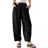 TARSE Women’s Linen Casual Pants Loose Fit Drawstring Waist Straight Leg Trousers Beach Travel Vacation Clothes with Pockets