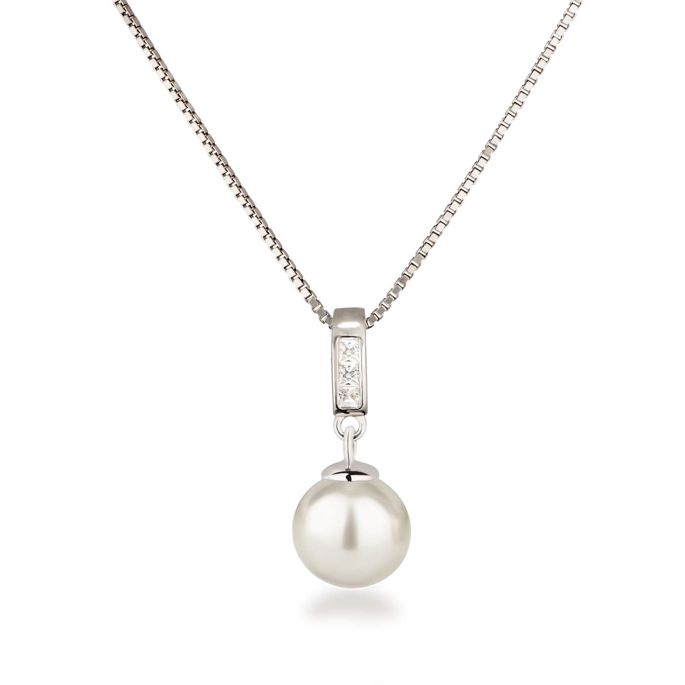 Schöner-SD Silver chain with pendant pearl 10 mm and zirconia 925 silver rhodium plated,