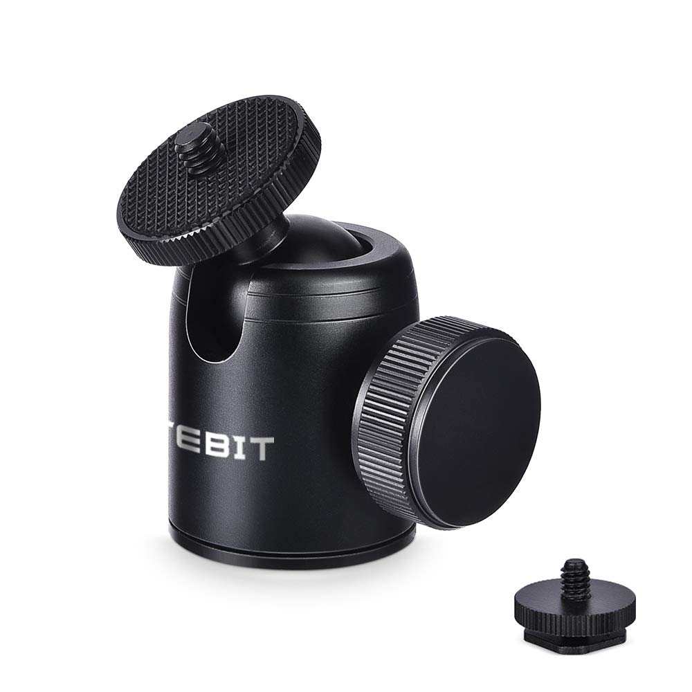 UTEBIT Camera Ball Head, 360° Swivel Tripod Ballhead Mount, 24mm Mini Aluminum Alloy Tripod Ball Head, Maximum Load 5kg/11lbs, with Removable 1/4" Hot Shoe, for DSLR Monopod Light Stand Monitor