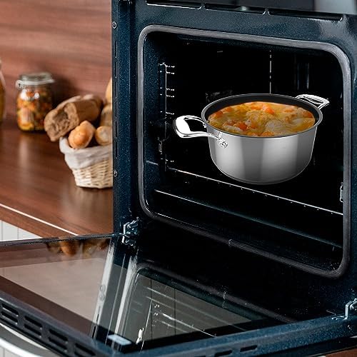 Casserole Polka Classy 24 Pot Steel. Diamètre 24 cm, Capacité 4 L, Acier Inoxydable 18/10, Revêtement Antiadhésif, Poignées Rivées, Couvercle En Verre,Convient à Tous Les Types De Cuisinières