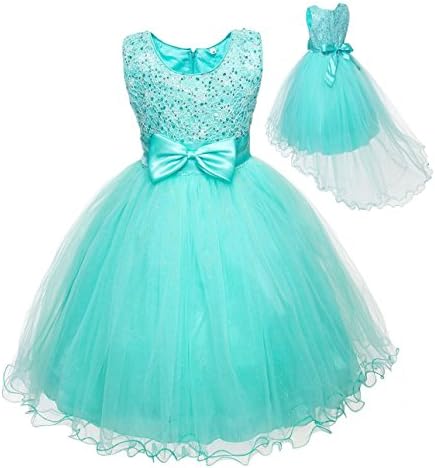Kid Flower Girl Hi-low Hem Pageant Wedding Party Fancy Dress Blue SZ 5-9 Z643 (28(suitable for 7 years))