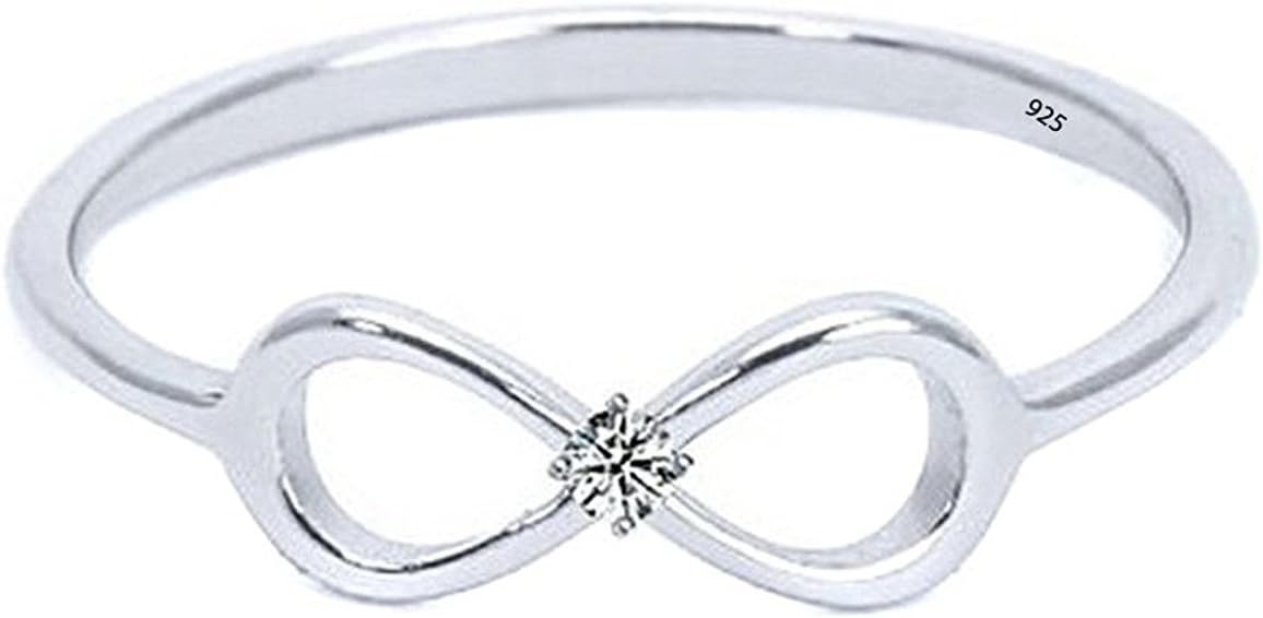 Exquisite Rings Heavy Casted 925 Sterling Silver Infinity Ring-Centered CZ Stone Available in Sizes 4-10