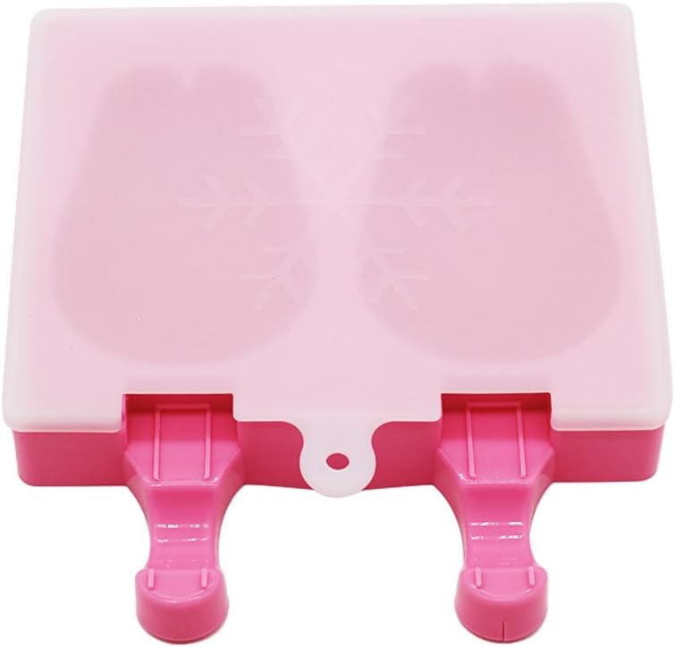 Wish House Funny-Family-Series 2 Cavities Silicone Cute Rabbit Ice Pop Mold with Lid, Ice Cream Bar Mold Popsicle Molds DIY Ice Cream Maker (Pink)