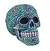 Zeckos Floral Day of The Dead Aqua and Purple Sugar Skull Coin Bank