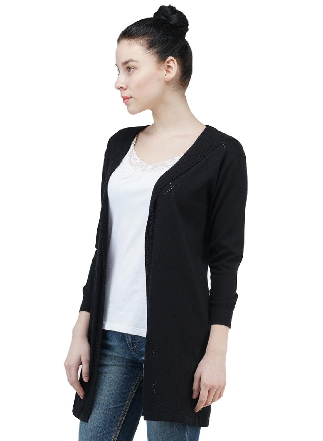 women's 3/4 th sleeves long open pointelle shrug