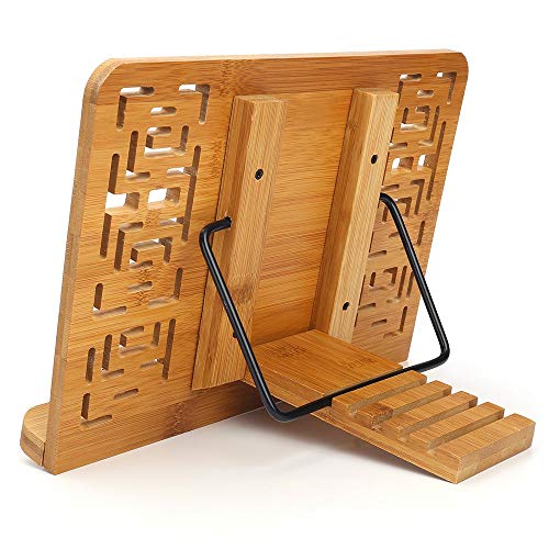 image for BamBoo Book Stand - wishacc Reading Rest holder Cookbook Cook Stand/Fo