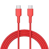 USB C to USB C Cable AUKEY 6.6ft Type C Cable Nylon Aramid Fiber Fast Charging Cord Charger for Samsung Galaxy Note 9 S10 S10+ S9 S8, Google Pixel, Nexus, MacBook Air, iPad Pro, Huawei Matebook - Red