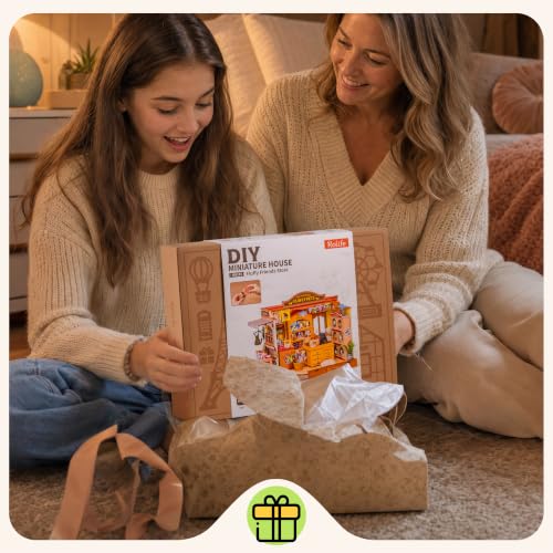 Rolife DIY Miniature Dollhouse Fluffy Friends Store 397 Pcs Wood Kit | 1:18 Scale LED Lighting Grooming Salon 7H Mounting Snap-Fit Intermediate Wooden Puzzle 3D Gift Adult Teen