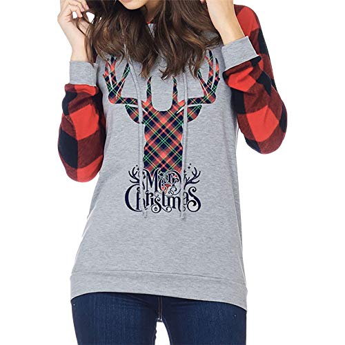 Clearence Top Women's Long Sleeve Letter Christmas Elk Head Print Blouse Fashion T-Shirt
