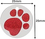 LARRYROO Personalised Engraved Pet ID Tag Round Glitter Paw 25mm Pink view 4