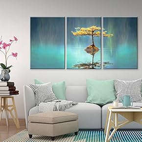 3 Panel Canvas Wall Art - Calm Lake with a Tree Growing on a Very Small Island - Giclee Print Gallery Wrap Modern Home Art Ready to Hang - 16"x24" x 3 Panels