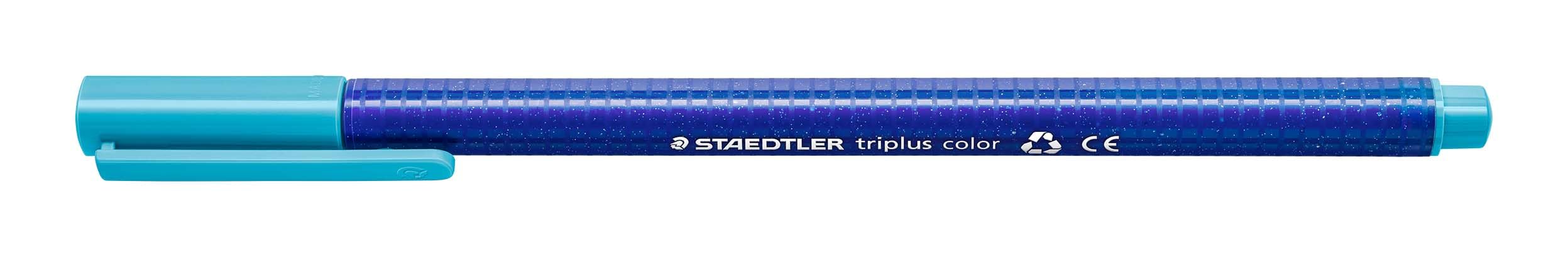 Staedtler Triplus 323-34 Felt tip pens Triangular Barrel in Box, Washable, 1 mm Set of 10, Aqua Blue