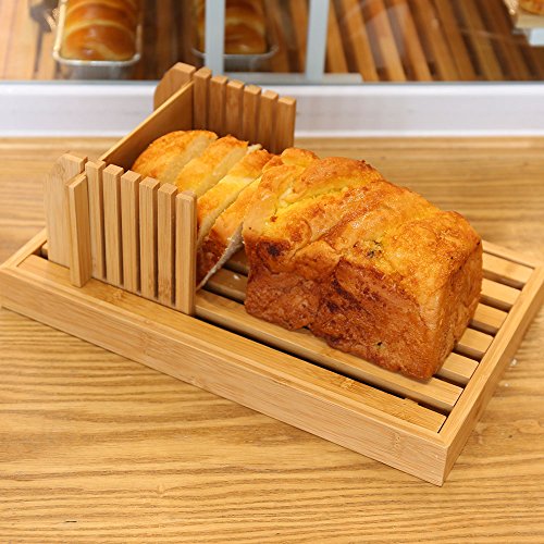 Bamboo Manual Adjustable Foldable Bread Machine Bread Slicer For Homemade Bread With Crumb Catcher Tray AND Eliminating The Generation Of Wood Chips By ISINO - Thumbnail 5