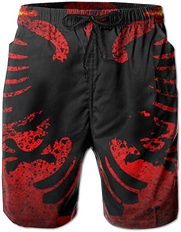 Leisue Albanian Flag Fire of Bird Boardshorts Beach Shorts Swim Trunks Men Swimsuit