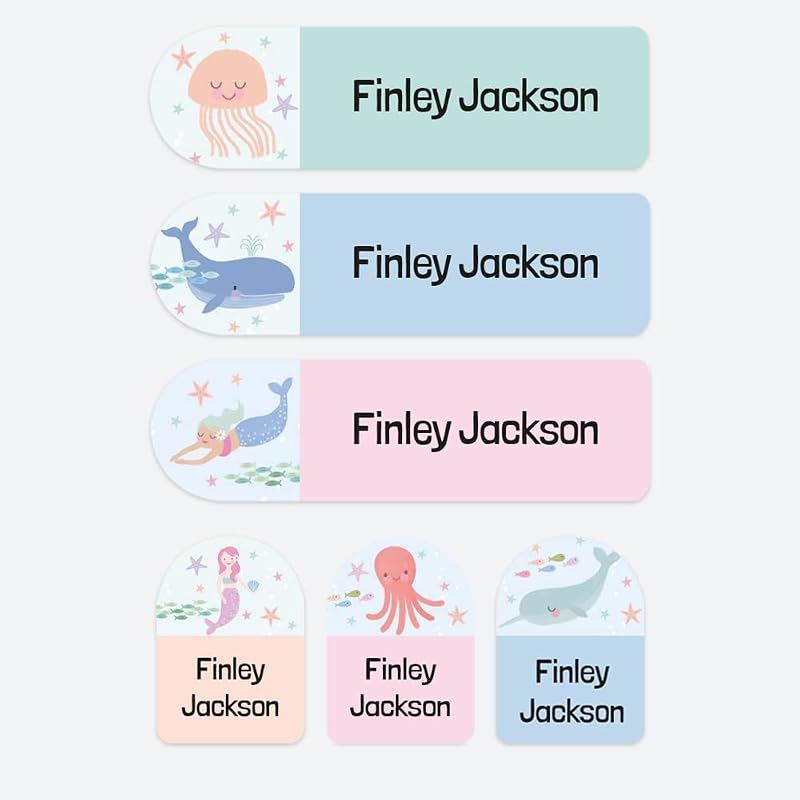 Dotty about Paper Mermaid Name Labels 50x Waterproof Personalised Stick Ons
