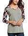 Meaneor Women's Long Sleeve V Neck Loose Shirt Floral Printed Raglan Top Tunic