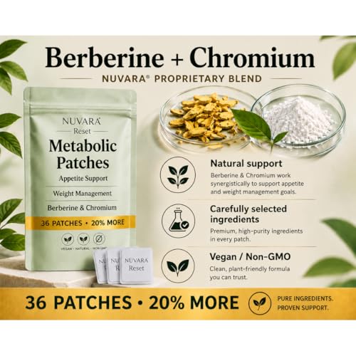 NUVARA Berberine Patches - Reset | Appetite Management & Berberine Support | 36 Transdermal Metabolic Patches