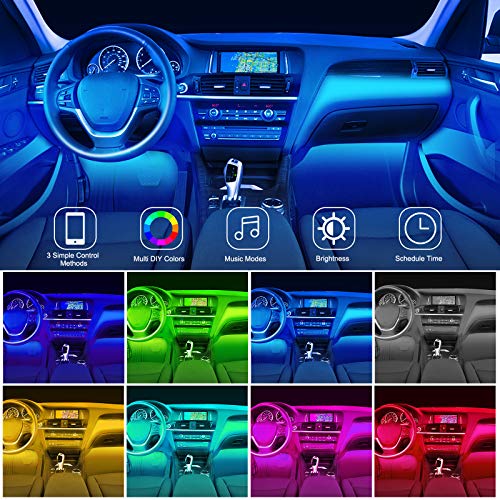 DAYFULI Interior Car Lights, Car Interior LED Strip Lights with Remote and APP Controller, 2 in 1 Line Design 4 PCS 48… - Image 3