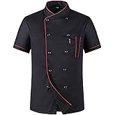 Men's Chef Coat Uniform Short Sleeve Cook Jacket Restaurant Kitchen Work Breathable Clothes