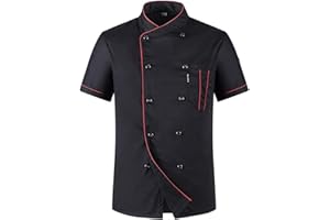 YJFZYYJJ Men's Chef Coat Uniform Short Sleeve Cook Jacket Restaurant Kitchen Work Breathable Clothes