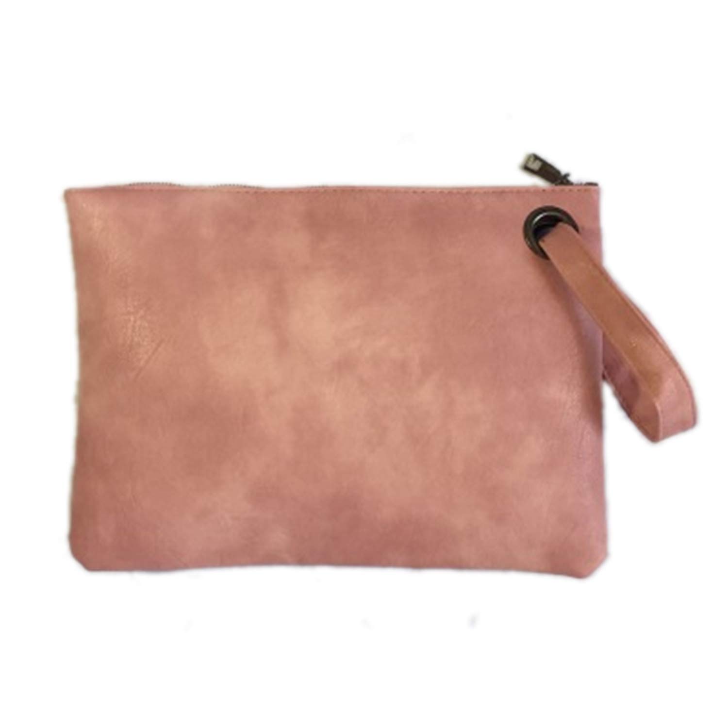 ZOONAI Oversized Clutch Bag Purse, Womens Large leather Evening Wristlet Handbag (Pink)