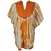 Women's Cover Up Top Tie Dye Orange Kimono Style Beach Blouse