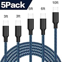 iPhone Charger, MFi Certified iPhone Cable 5 Pack [3/3/6/6/10FT] Extra Long Nylon Braided USB Charging&Syncing Cord Compatible with iPhone Xs Max XS XR 7 7Plus X 8 8Plus 6S 6S Plus SE (Black&Blue)