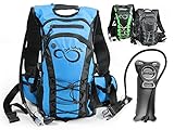 Hydration Backpack With 2.0L TPU Leak Proof Water Bladder- 600D Polyester -Adjustable Padded Shoulder, Chest & Waist Straps- Silicon Bite Tip & Shut Off Valve- (Blue)