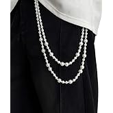 FOUTOUKEEP Unisex Hip-Hop Layer Pants Keychain with Mixed Size White Pearls Jeans Clothing Accessory for Party & Street Style
