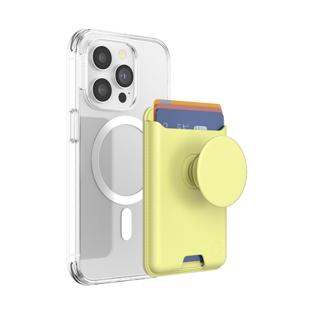 PopSockets Phone Wallet with Expanding Grip and Adapter Ring for MagSafe, Phone Card Holder, Wireless Charging Compatible, Wallet Compatible with MagSafe - Butter Yellow — image 1