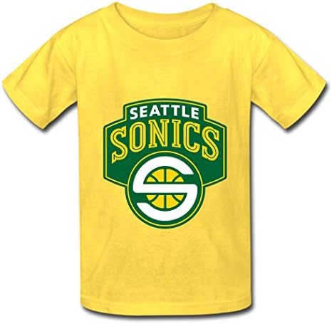 Kid's Cotton Custom Seattle Supersonics Logo T Shirt Yellow Medium