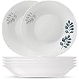 Bormioli Rocco Set Of 6, White Moon Botanica Blue 9 Inch Pasta Bowls Tempered Opal Glass Dishes, Dishwasher & Microwave Safe, Made In Spain.