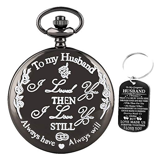 Udaney to My Husband Gifts for Wedding Husband for Him Wedding Aniversary Gifts，Engraved Pocket Watch with Box for Men