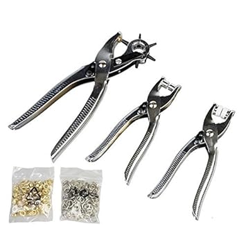 Okayji 3 in 1 Leather Belt Hole Punch, Eyelet Pliers and Snap Button Setter Tool Kit (Silver) -Set of 3