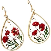 DIAMANTIO Real Dried Flower Resin Teardrop Earrings – 18K Gold Plated, Handmade Botanical Drop Earrings with Gold Hooks, Nature-Inspired Statement Jewelry for Women