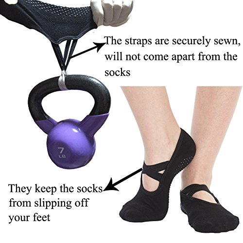 Women's No Show Low Cut Hospital Slipper Socks Great for Barre Pilates Yoga with Non Skid Grips Pack of 3, Black, One Size