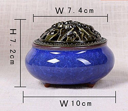 YZGS Ceramic Incense Burner &amp; Incense Holder with Brass China Celadon Porcelain Decoration Charcoal Censer Ceramic Ash Catcher Tray Bowl (BLUE)